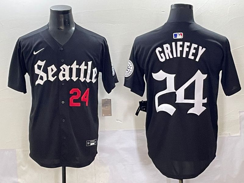 Men 2025 Seattle Mariners #24 Griffey Black Five generations Joint Name Nike MLB Jersey style 6